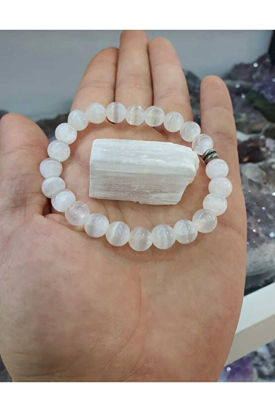SELENİT 8MM DOĞAL TAŞ BİLEKLİK SELENİT TAŞI HEDİYELİ (SERTİFİKALI)