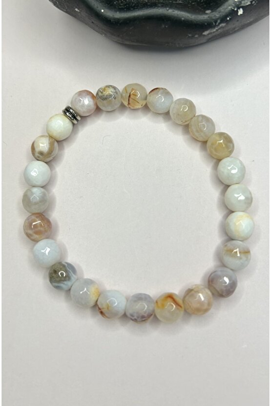 Beyaz Akik Doğal Taş Bileklik-%100 Orijinal