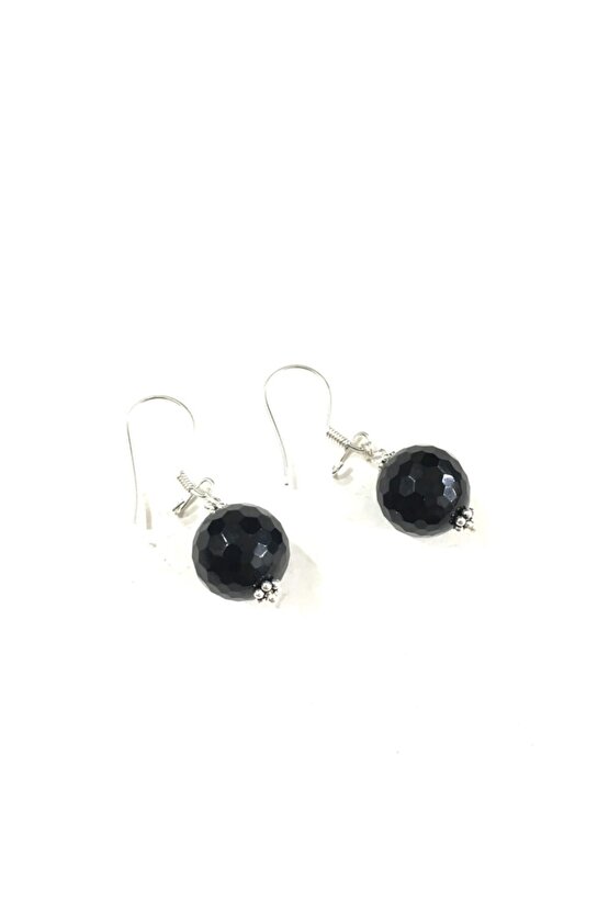 Doğal Oniks Taşlı Gümüş Klipsli Küpe Hsg00246