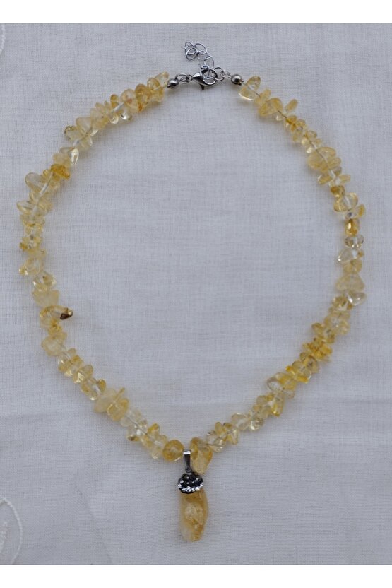 Sitrin Kolye Uçlu Sitrin Doğal Kırıktaş Kolye