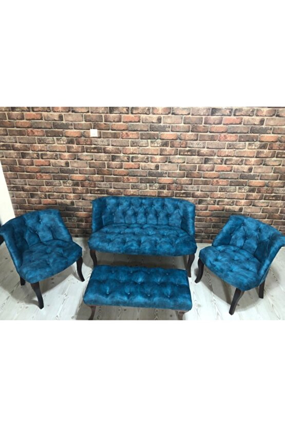 Turkuaz Çay Seti Berjer Koltuk Takımı 2+1+1 Koltuk Bench Bank
