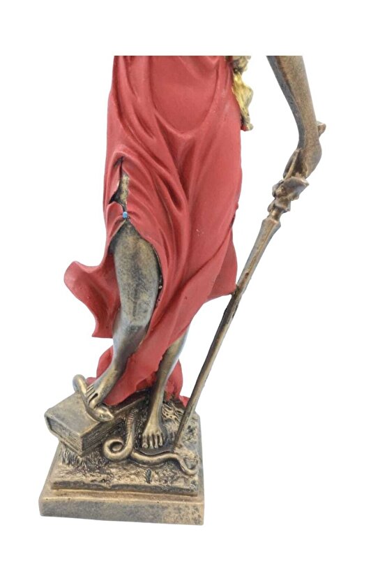 Adalet Tanrıçası Themis Heykeli 40 cm – Bronz ve Kırmızı Dekoratif Heykel – Hukuk Bürosu Hediyesi