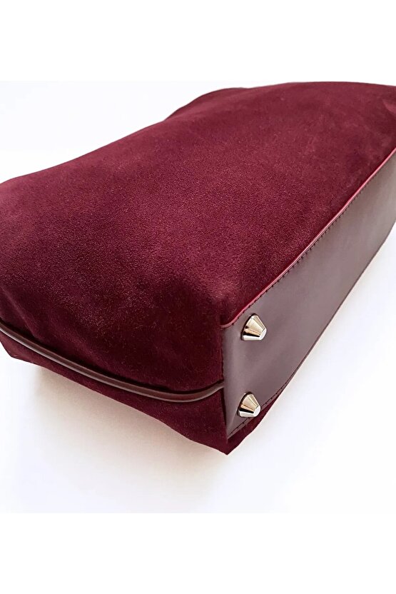 Heybes Kadın Bordo Süet Clutch El Çantası