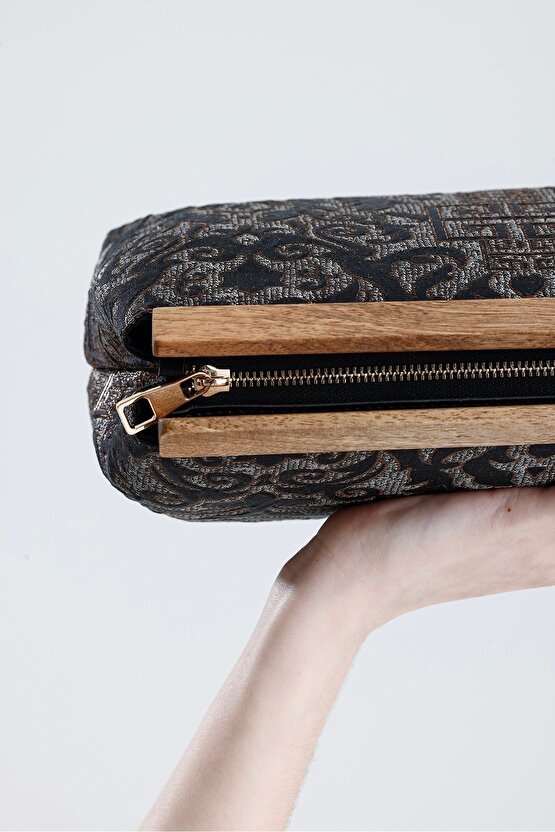 Kadın Siyah Otantik Desen Clutch Çanta