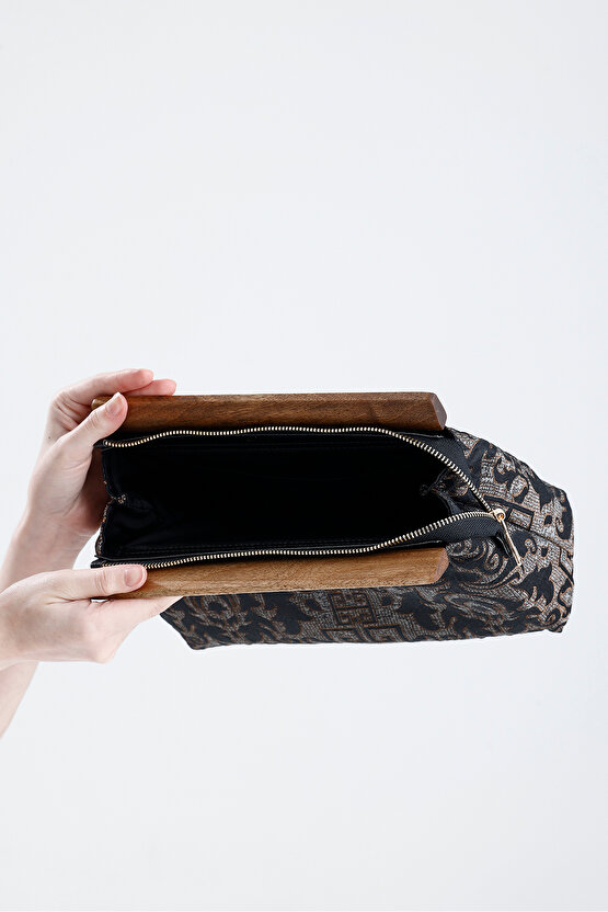 Kadın Siyah Otantik Desen Clutch Çanta
