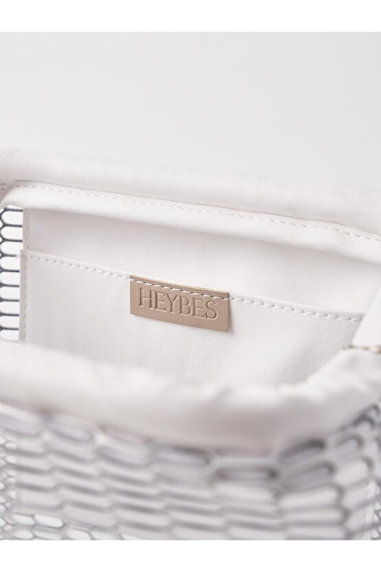 Heybes Kadın Beyaz Petek Desenli Şeffaf Clutch El Çantası