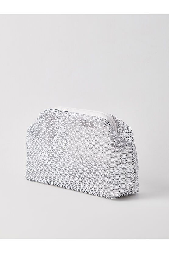 Heybes Kadın Beyaz Petek Desenli Şeffaf Clutch El Çantası