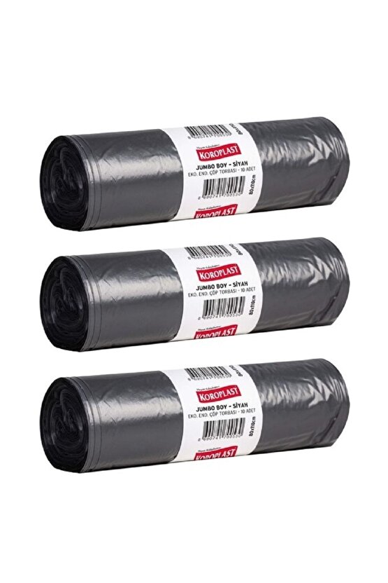 Endüstriyel Jumbo Boy Çöp Poşeti Siyah 10 Lu 80 X 110 Cm X 3 Paket