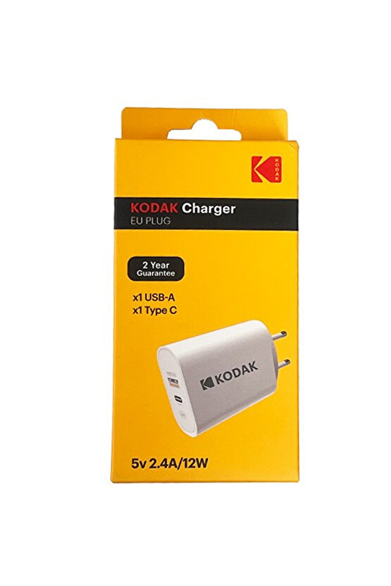 Android ve iPhone için Şarj Cihazı Şarj Adaptörü 5v-2.4A-12w USB-A ve Type-C Hızlı Şarj Beyaz