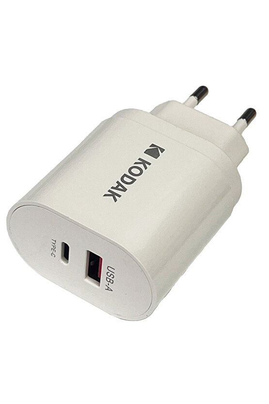 Android ve iPhone için Şarj Cihazı Şarj Adaptörü 5v-2.4A-12w USB-A ve Type-C Hızlı Şarj Beyaz