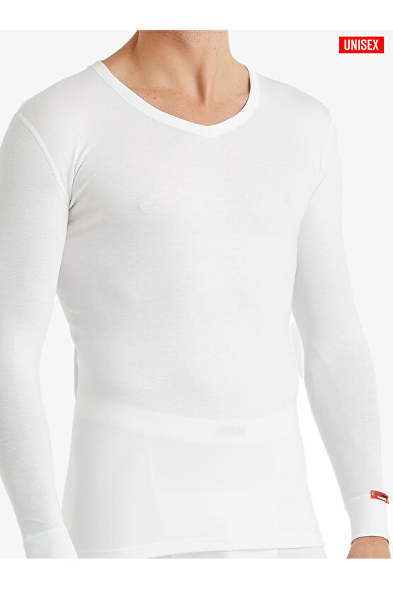 Unisex Termal V Yaka Uzun Kol Tişört 2. Seviye 1257 - Beyaz
