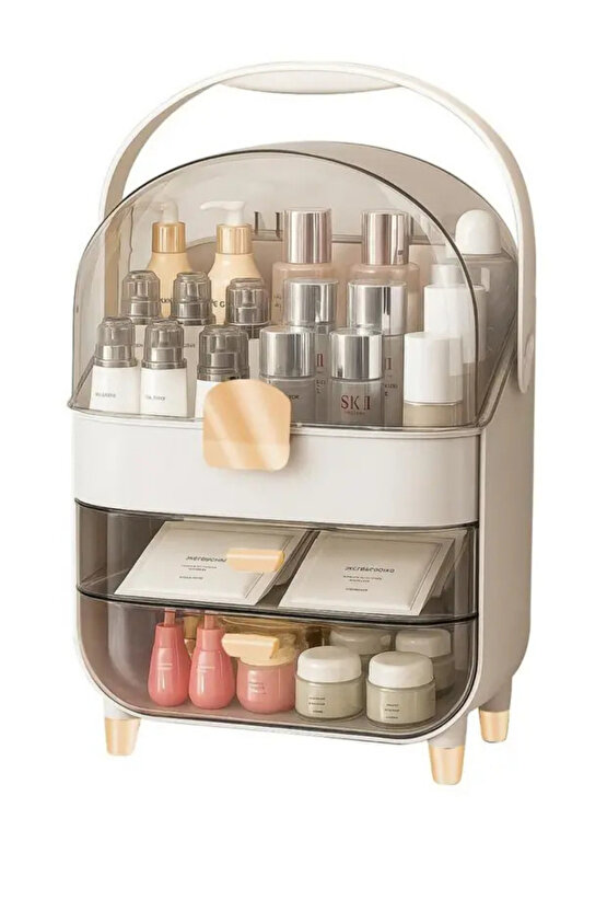 Büyük Kapasiteli Makyaj ve Kozmetik Organizeri Kapaklı, Çekmeceli, Taşınabilir Düzenleyici