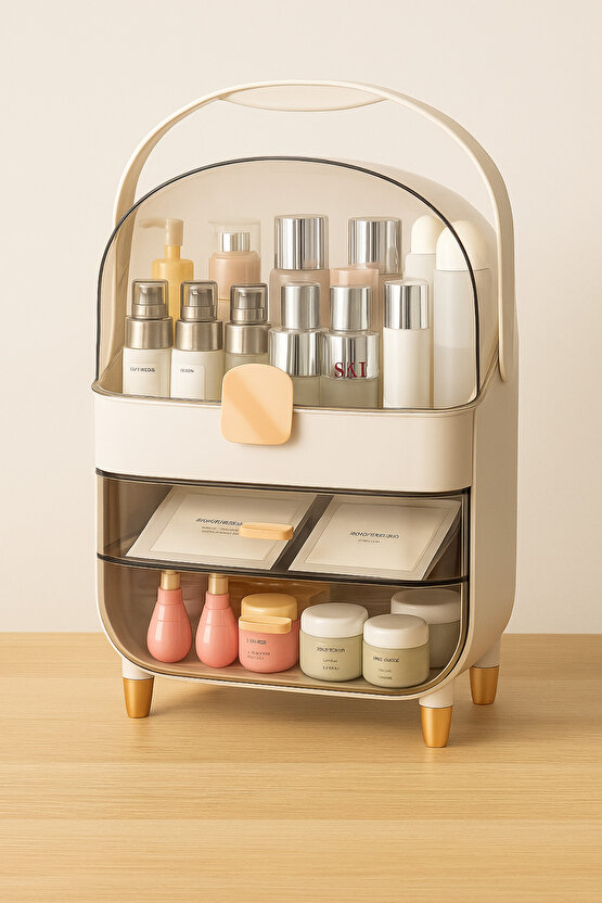 Büyük Kapasiteli Makyaj ve Kozmetik Organizeri Kapaklı, Çekmeceli, Taşınabilir Düzenleyici