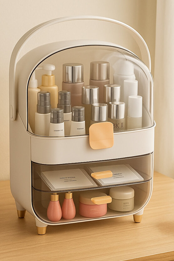 Büyük Kapasiteli Makyaj ve Kozmetik Organizeri Kapaklı, Çekmeceli, Taşınabilir Düzenleyici