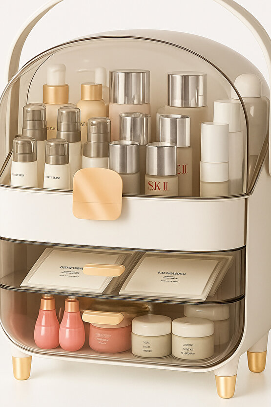 Büyük Kapasiteli Makyaj ve Kozmetik Organizeri Kapaklı, Çekmeceli, Taşınabilir Düzenleyici