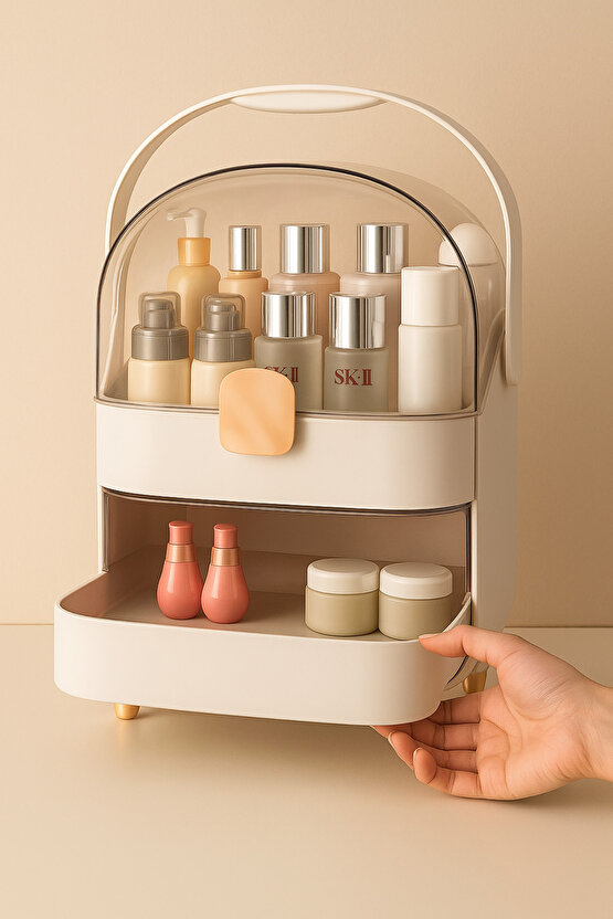 Büyük Kapasiteli Makyaj ve Kozmetik Organizeri Kapaklı, Çekmeceli, Taşınabilir Düzenleyici