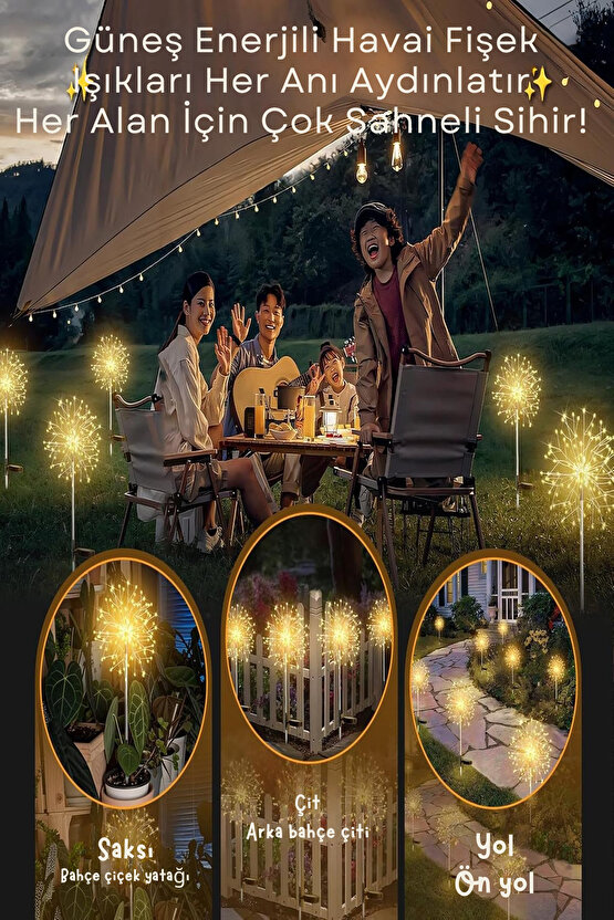 2li 120 Led Güneş Enerjili Bahçe Aydınlatma Teras Ağaç Balkon Dekorasyon 8 Mod 93 Cm Peri Işıkları