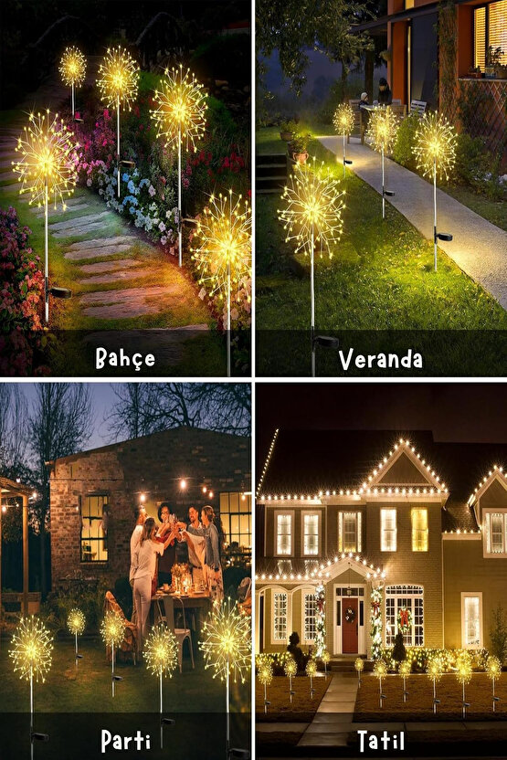 2li 120 Led Güneş Enerjili Bahçe Aydınlatma Teras Ağaç Balkon Dekorasyon 8 Mod 93 Cm Peri Işıkları