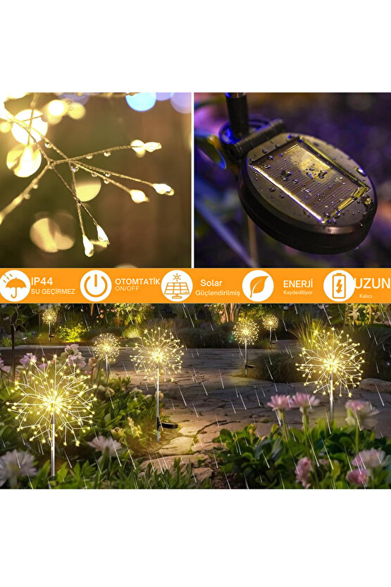 2li 120 Led Güneş Enerjili Bahçe Aydınlatma Teras Ağaç Balkon Dekorasyon 8 Mod 93 Cm Peri Işıkları