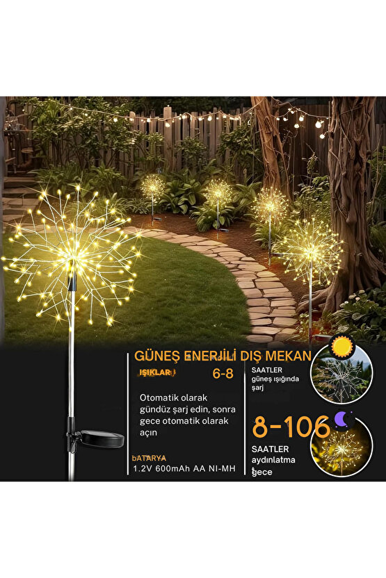 2li 120 Led Güneş Enerjili Bahçe Aydınlatma Teras Ağaç Balkon Dekorasyon 8 Mod 93 Cm Peri Işıkları