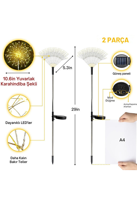 2li 120 Led Güneş Enerjili Bahçe Aydınlatma Teras Ağaç Balkon Dekorasyon 8 Mod 93 Cm Peri Işıkları