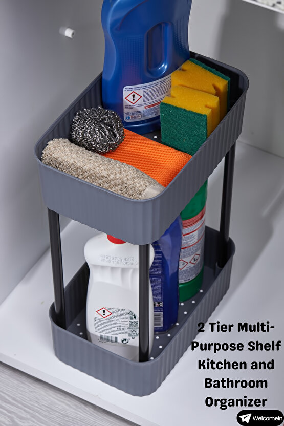 EASY 2 KATLI ÇOK AMAÇLI RAF BANYO VE MUTFAK ORGANİZER DÜZENLEYİCİ (Tekerleksiz) Çift Katlı