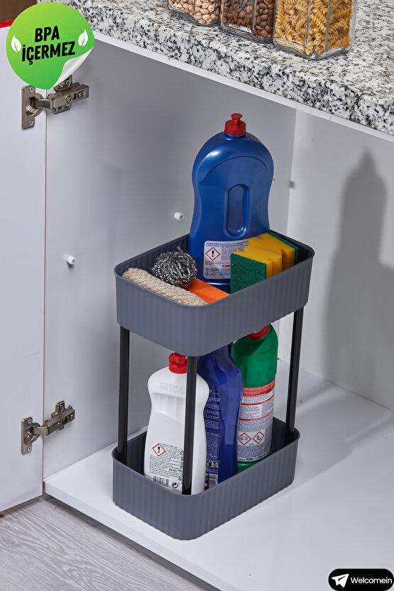 EASY 2 KATLI ÇOK AMAÇLI RAF BANYO VE MUTFAK ORGANİZER DÜZENLEYİCİ (Tekerleksiz) Çift Katlı