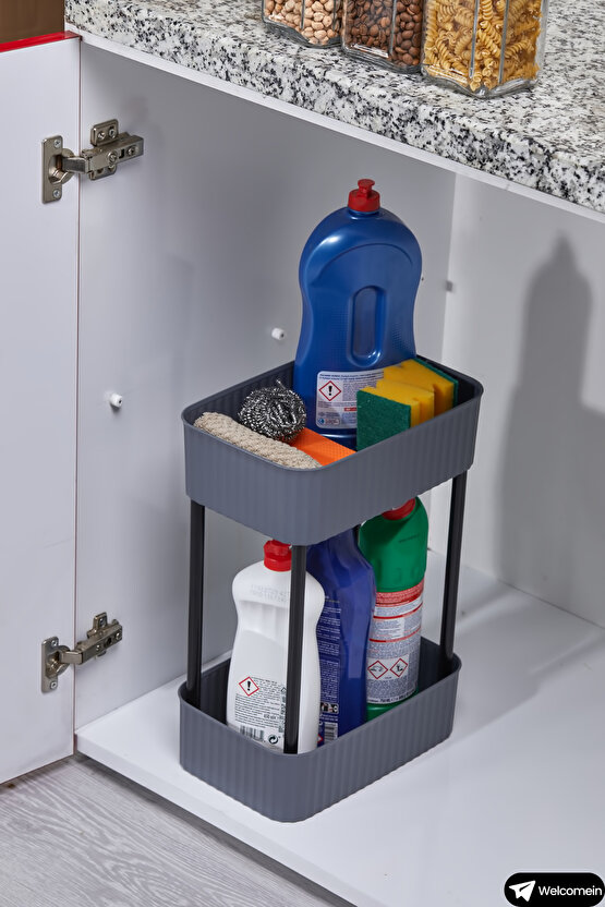 EASY 2 KATLI ÇOK AMAÇLI RAF BANYO VE MUTFAK ORGANİZER DÜZENLEYİCİ (Tekerleksiz) Çift Katlı