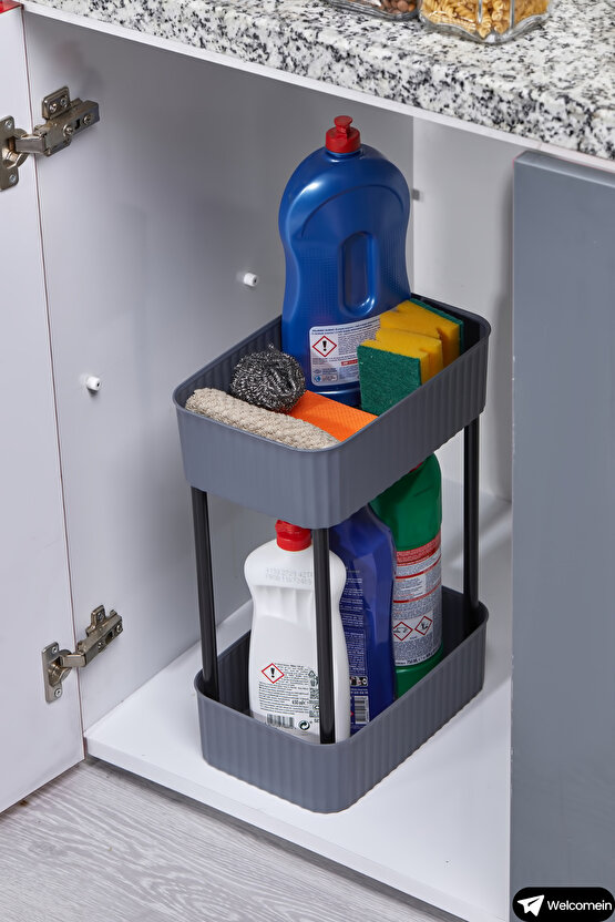 EASY 2 KATLI ÇOK AMAÇLI RAF BANYO VE MUTFAK ORGANİZER DÜZENLEYİCİ (Tekerleksiz) Çift Katlı