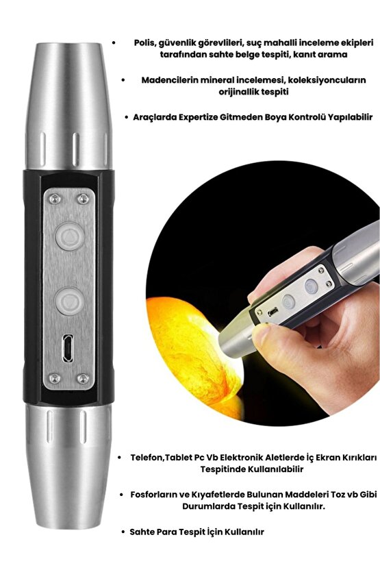 Profesyonel Şarjlı Çift Uçlu 6 Işıklı 20W 500 Lümen UV El Feneri