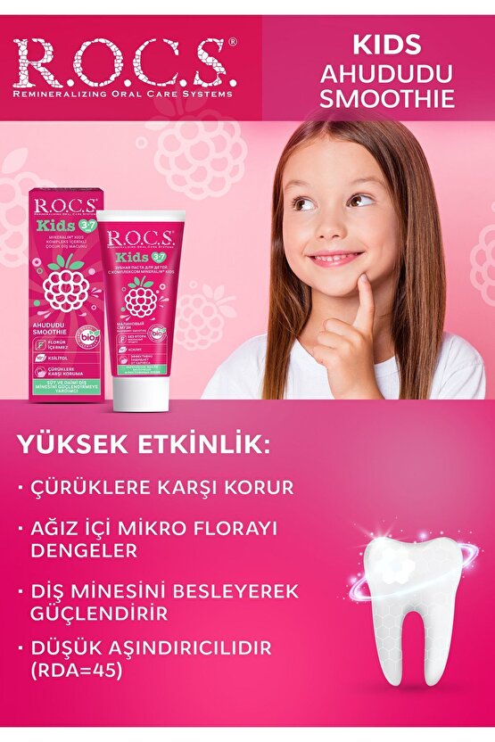 Kıds 3-7 Yaş Ahududu Smoothıe Tadında Florürsüz Diş Macunu 45g