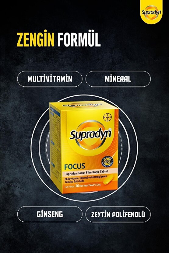 Focus 30 Film Kaplı Tablet| Zeytin Polifenolü, Ginseng, Multivitamin Ve Mineral Içeren Takv