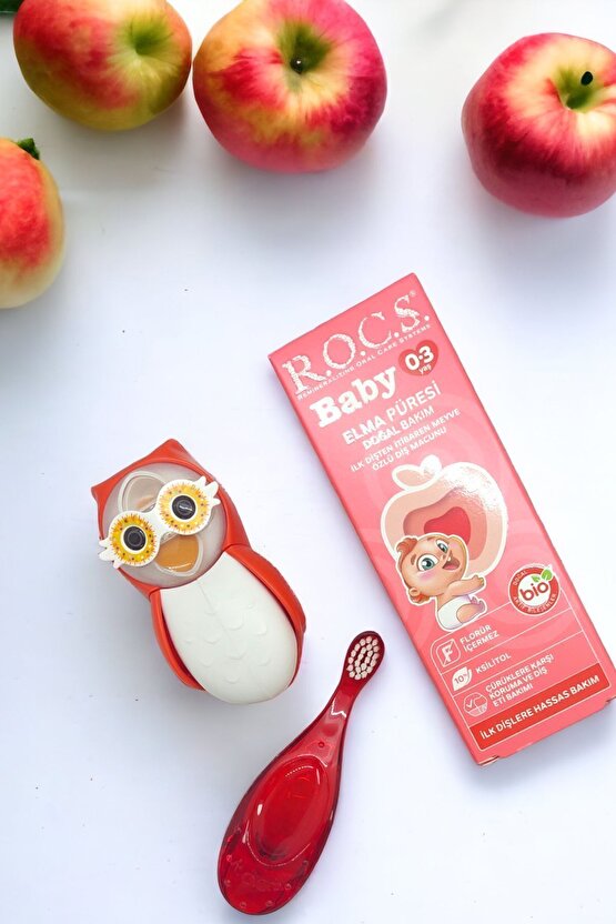 Rocs Baby Owl Bakım Seti - Bebek Diş Macunu + Diş Fırçası + Flipper Baykuş Saklama Kabı