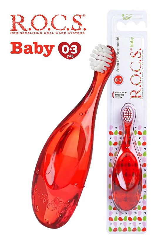 Rocs Baby 0-3 Yaş Elma Püresi Tadında Diş Macunu 45g Kırmızı Diş Fırçası Seti