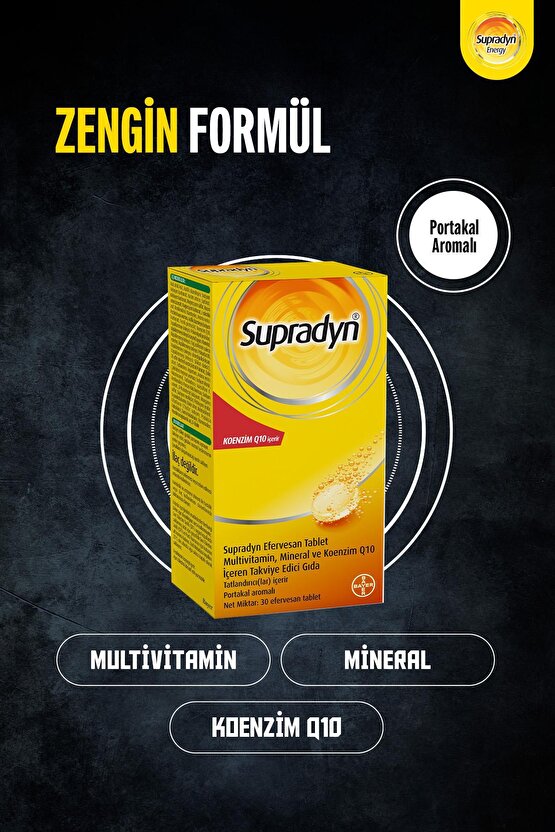 30 Efervesan Tablet | Koenzim Q10, Multivitamin Ve Mineral Içeren Takviye Edici Gıda