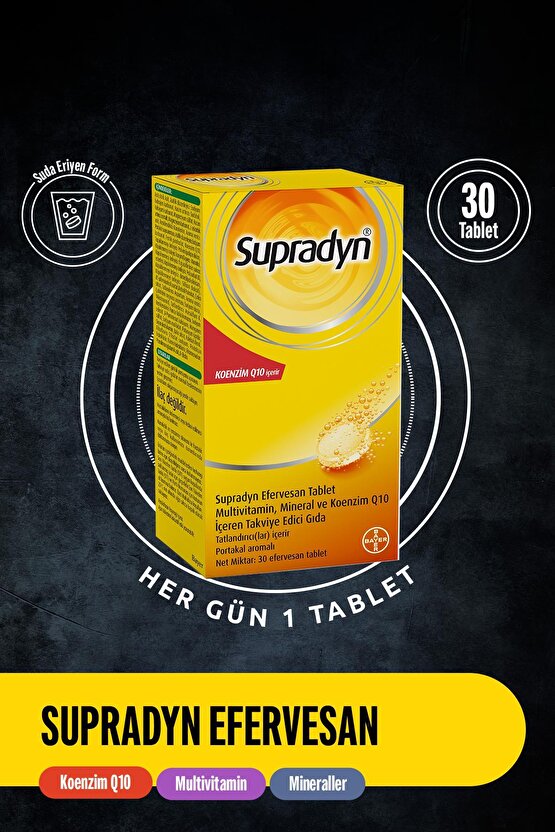 30 Efervesan Tablet | Koenzim Q10, Multivitamin Ve Mineral Içeren Takviye Edici Gıda