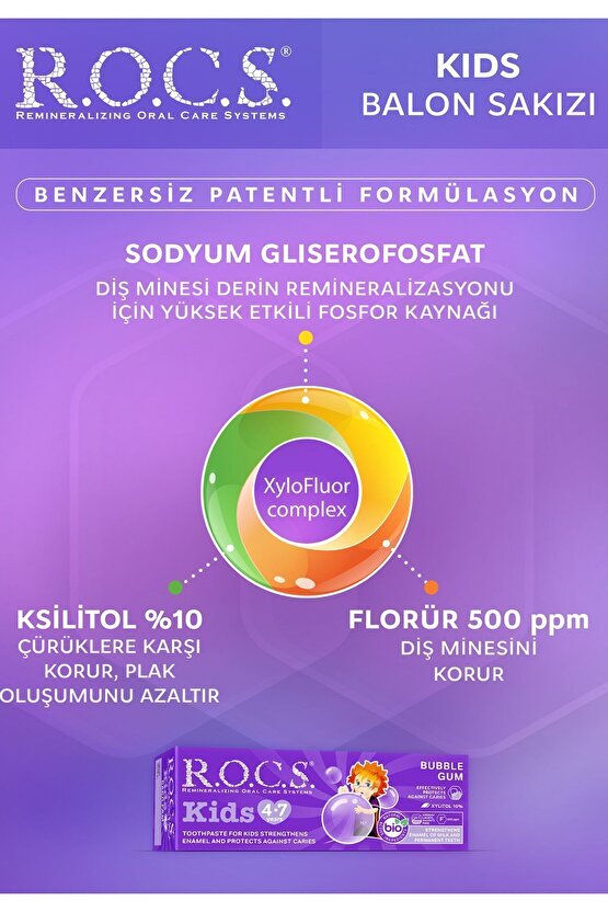 Rocs Kids 4-7 Yaş Diş Macunu Balon Sakızı 45 gr
