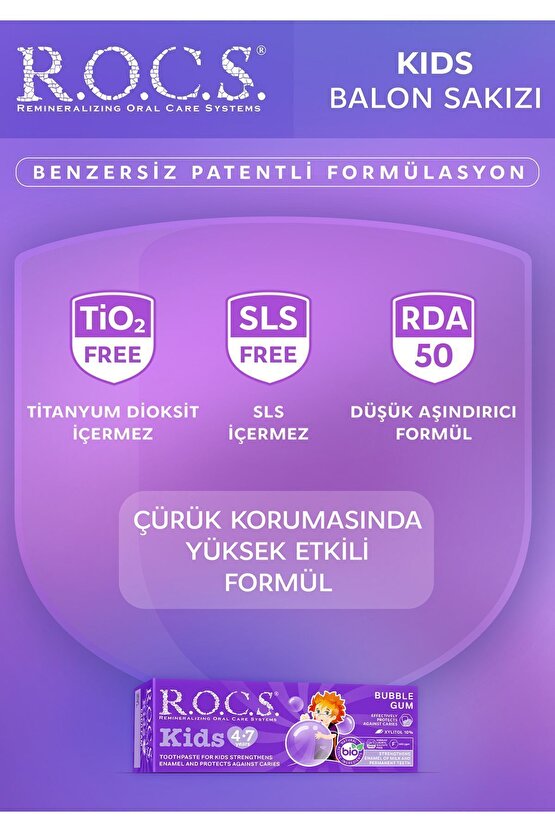Rocs Kids 4-7 Yaş Diş Macunu Balon Sakızı 45 gr