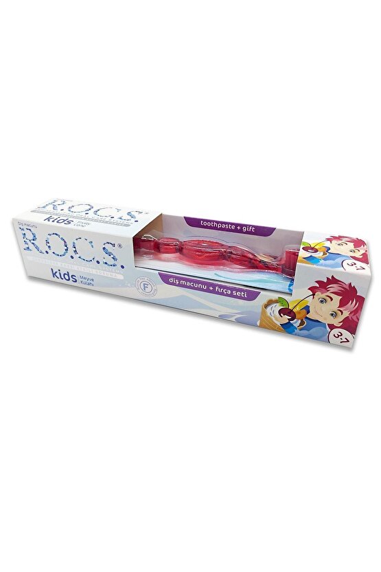 Rocs Kids 3-7 Yaş Meyve Külahı 35 Ml Diş Macunu Ve Fırçası Seti Kırmızı