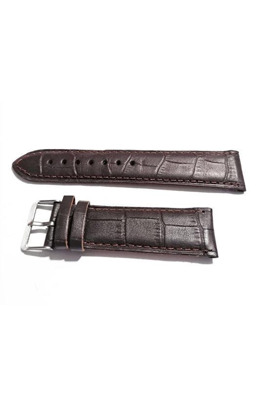& Her Saate Uyumlu Hakiki Croco Deri Saat Kordonu 22 mm (296) kahverengi