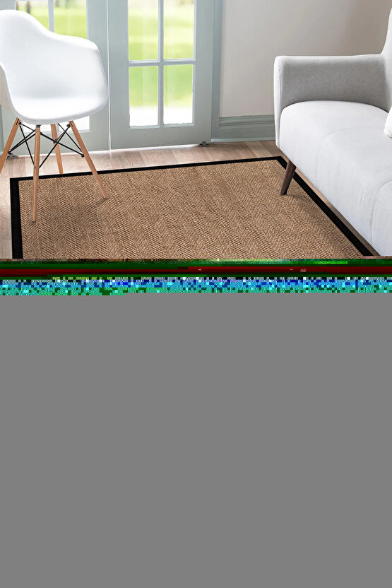0503-Siyah Kumaş Bordür Sisal Halı Kilim Hav Toz Vermez Kolay Temizlenen Hasır Kilim