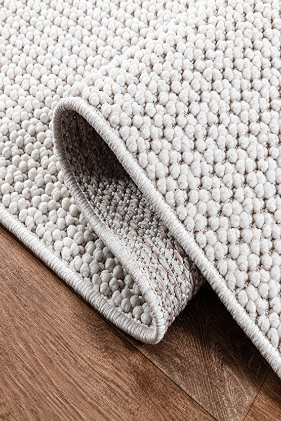 Mumbai 256 Gri - Beyaz Yumuşak Dokulu Halı Kilim Salon Mutfak Koridor  Yolluk Dokuma Makine Halısı