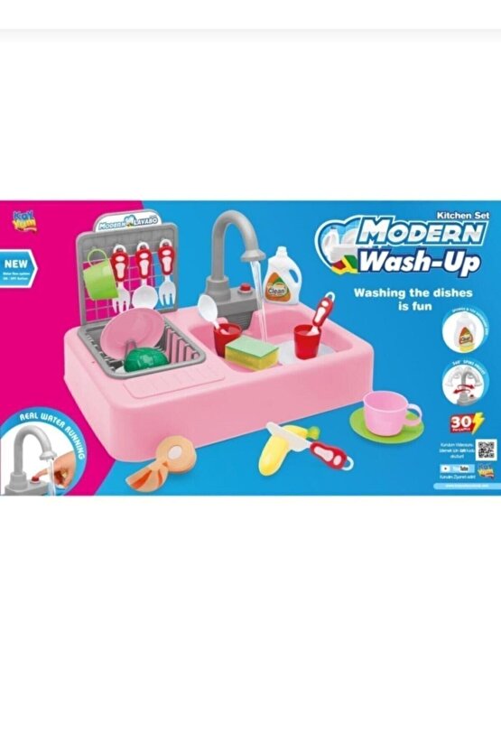 30 Parça Modern Lavabo Oyuncak Iq Geliştirici Oyuncak Sulu Bulaşık Seti