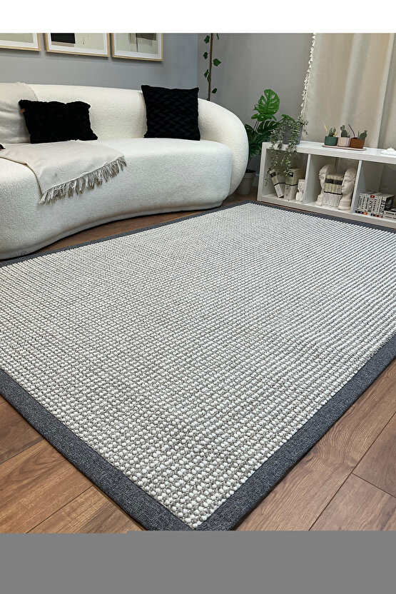 Macro Kumaş Bordür Beyaz Bukle Siyah Bordür Halı Salon Koridor Mutfak Halısı Kilim S256