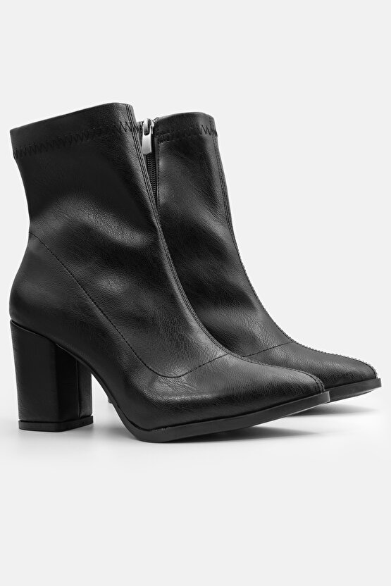 Kadın Bot Siyah Sivri Burun Topuklu Kadın Bot Streç Bilekli