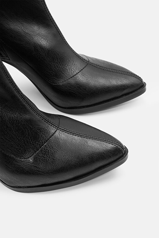 Kadın Bot Siyah Sivri Burun Topuklu Kadın Bot Streç Bilekli