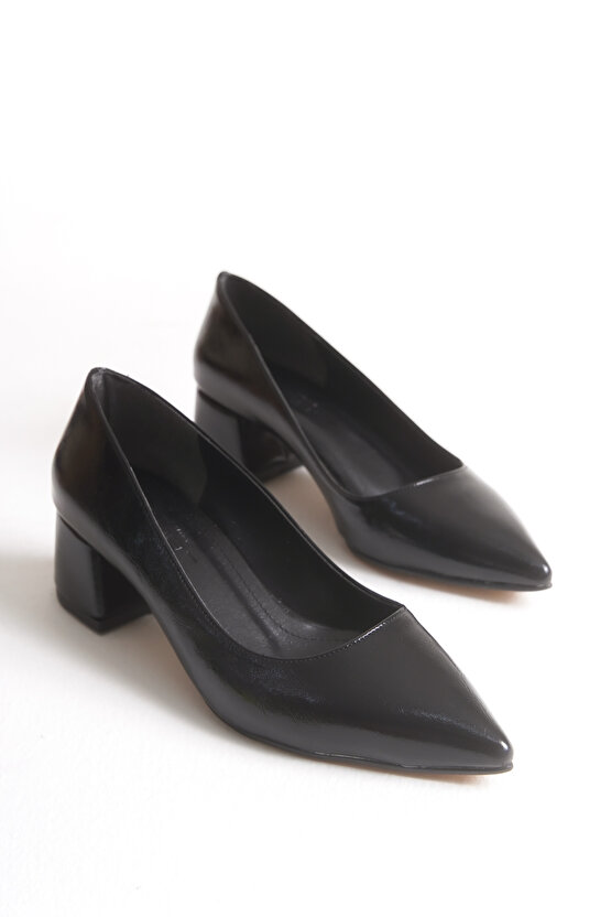 Kadın Siyah Deri 5cm Stiletto