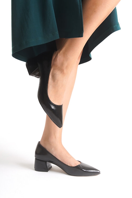 Kadın Siyah Deri 5cm Stiletto