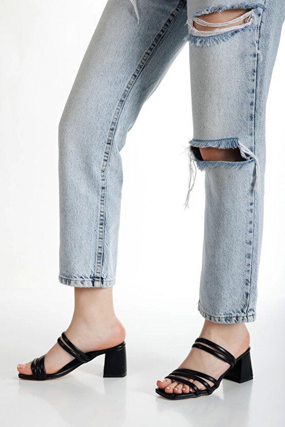 Kadın 5 cm topuklu terlik