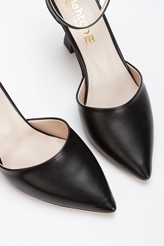 Kadın 8 Cm Topuklu Siyah Deri Çanta Kombinli Stiletto Takımı